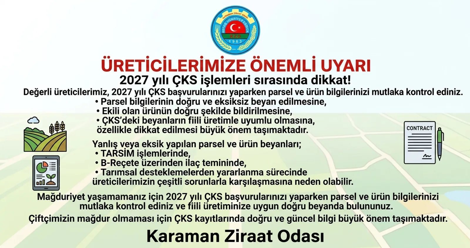 2027 yılı ÇKS işlemleri sırasında dikkat etmeniz gereken durumlar.